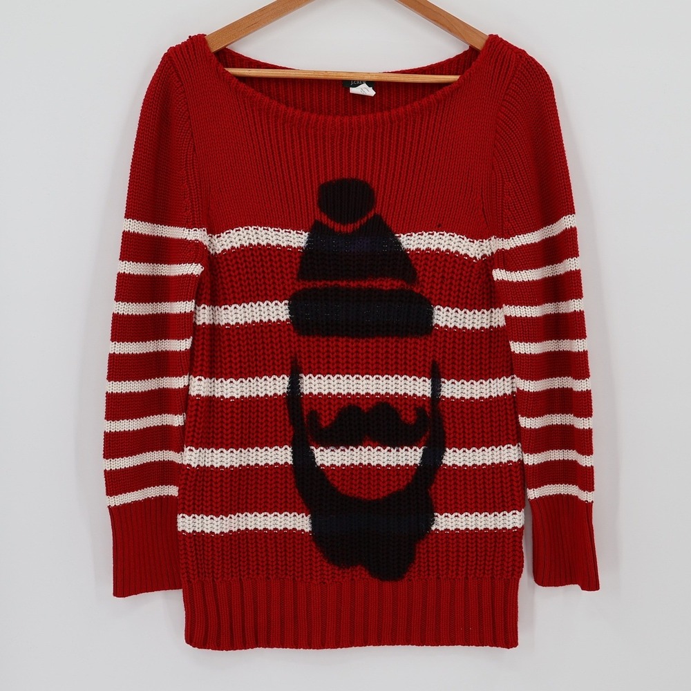 J.Crew Upcycled Santa‎ Striped Christmas Sweater Red White Holiday 2010s Size L